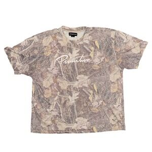 Primitive Skateboarding Mens 2XL Camo Leaf Print Script Logo T-Shirt Brown Tan